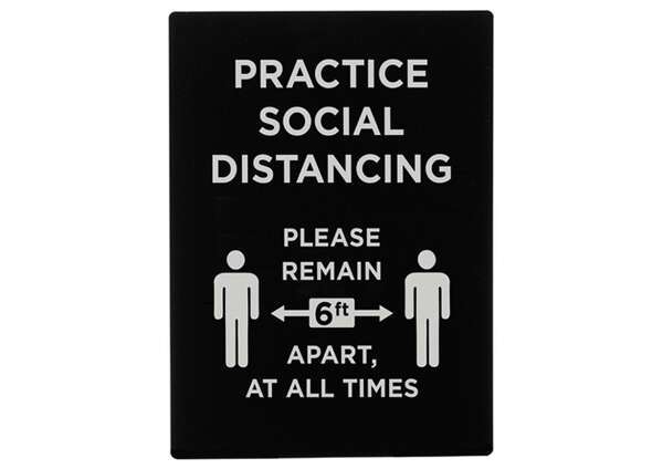 - SGN-806 11.5x8.5-inch "Practice Social Distancing" Black Stanchion Frame Sign