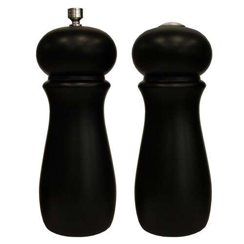 - SP-612, Salt Shaker and Pepper Grinder, Rubberwood with Black Matte Finish, 2-Piece Set