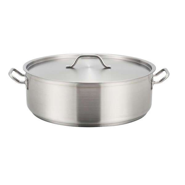 - SSLB-15, 15-Quart 5.5-Inch High 14.2-Inch Diameter Stainless Steel Brazier Pan with Lid, NSF
