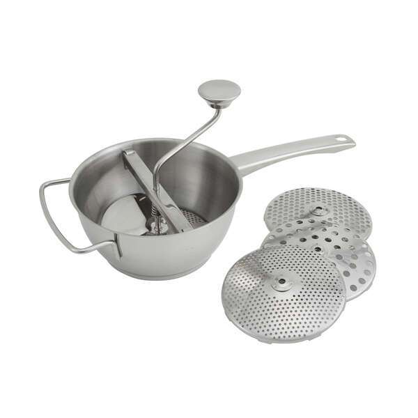 Winco SVM-8, 2-Quart 8-Inch Diameter Stainless Steel Vegetable Mill with 4 Dishes (Discontinued)