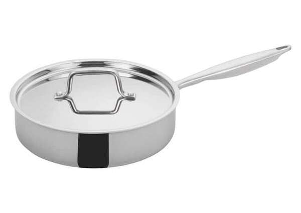 - TGET-3, 3-Quart Tri-Ply Stainless Steel Saute Pan w/Lid, Long Handle, NSF