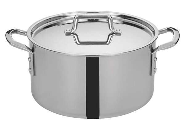 - TGSP-12, 12-Quart Tri-Ply Stainless Steel Stock Pot w/Lid, NSF