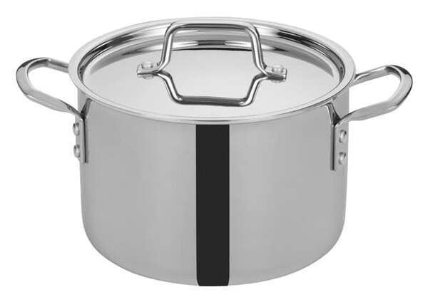 - TGSP-6, 6-Quart Tri-Ply Stainless Steel Stock Pot w/Lid, NSF