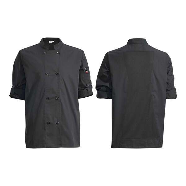 - UNF-12KM, Black Ventilated Chef Jacket with Roll-Tab Sleeves and Tapered Fit, Medium