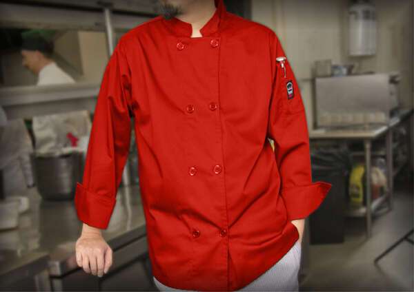 UNF-6RM, Red Men’s Tapered Fit Chef Jacket, Medium