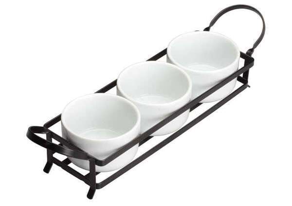 Winco WDP014-101, 15 x 3.75-Inch Ardesia Newry Porcelain Trio 8 Oz Sauce Dish Set w/Stand, Bright White, 12/CS (Discontinued)