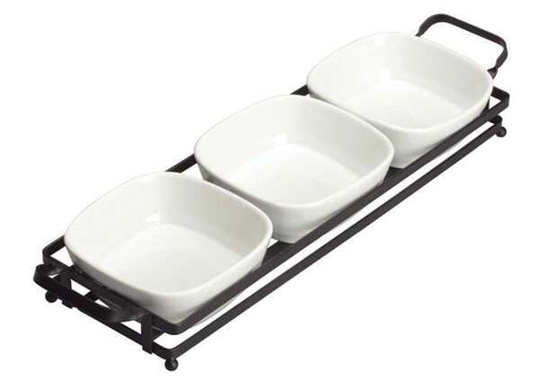 Winco WDP014-102, 16.5 x 4.63-Inch Ardesia Newry Porcelain Trio 9 Oz Sauce Dish Set w/Stand, Bright White, 12/CS (Discontinued)