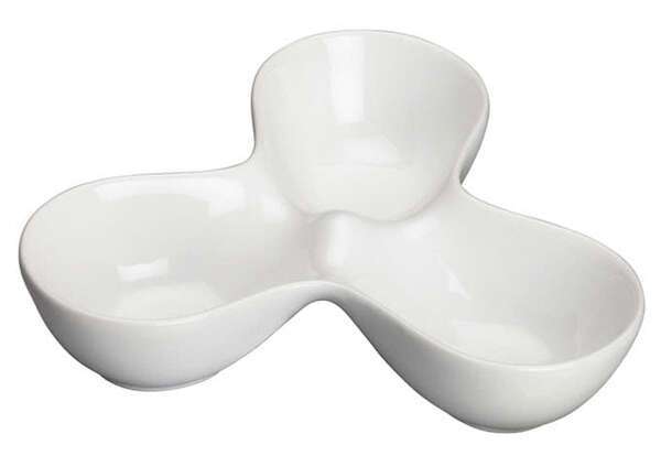 Winco WDP017-103, 7.75 x 5-Inch 10 Oz Ardesia Loures Porcelain Round Caddy Trio Bowl, Bright White, 24/CS (Discontinued)