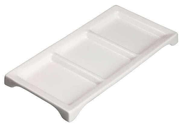Winco WDP017-108, 10 x 5- Inch Ardesia Loures Porcelain Trio Serving Tray, Bright White, 24/CS (Discontinued)