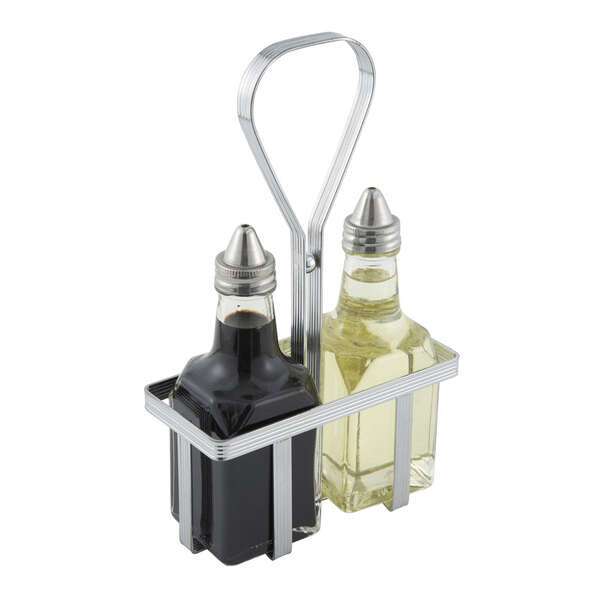 - WH-5, Square Chrome Plated Wire Oil & Vinegar Cruet Rack
