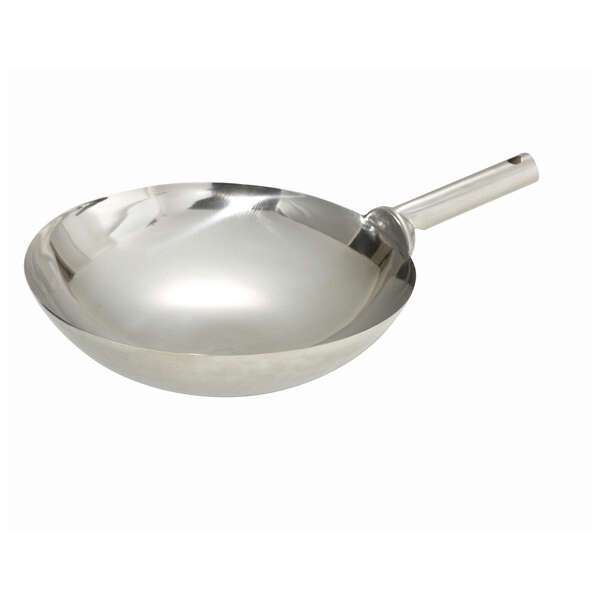 - WOK-14W, 14-Inch Mirror Finish Stainless Steel Chinese Wok with Welded Joint