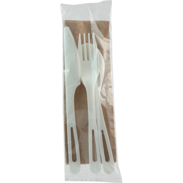 World Centric AS-PS-TN TPLA Bio Heavy Weight Cutlery Set (Fork, Knife, Spoon, Napkin), 250/CS