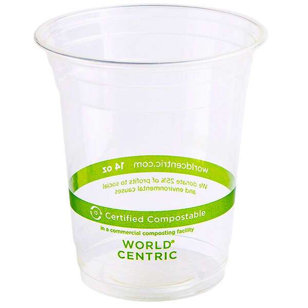 World Centric CP-CS-14, 14 Oz Clear PLA Cold Cups, 1000/CS
