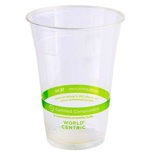 World Centric CP-CS-16, 16 Oz Clear PLA Cold Cups, 1000/CS