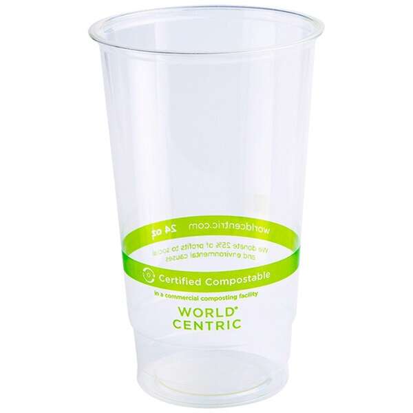 World Centric CP-CS-24, 24 Oz Clear PLA Cold Cups, 1000/CS