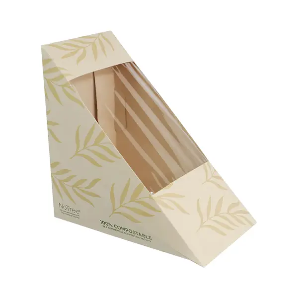 World Centric SW-NT-M, 4.85x2.88x4.85-Inch Paper Sandwich Wedge Containers With PLA Window, 500/CS