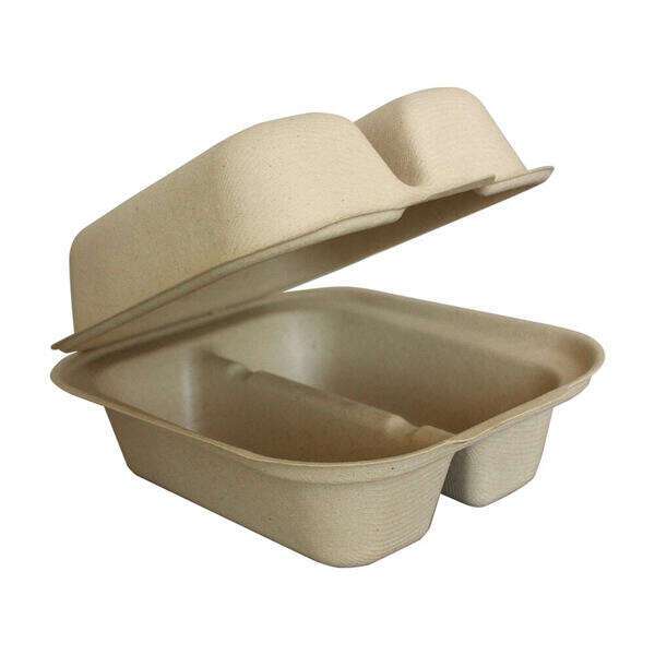 World Centric TO-SC-T2, 8x5-inch Beige Fiber 2-Compartment Containers, 300/CS