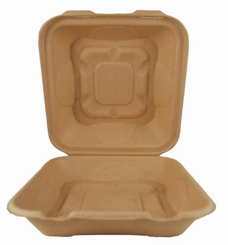World Centric TO-SC-U85-3, 8x8.5x3-Inch Fiber Hinged Container, 300/CS, ASTM D6400, BPI, USDA