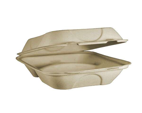 World Centric TO-SC-U8T, 8x8.5x3-Inch 3-Compartment Fiber Hinged Container, 300/CS, ASTM D6400, BPI, USDA