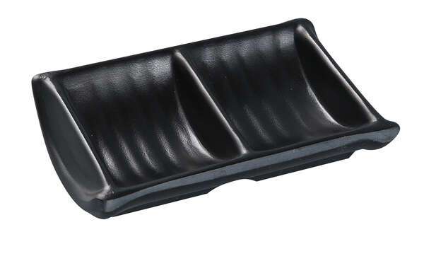 Yanco BP-4031 4.75x3-Inch Black Pearl Melamine Rectangular Double Sauce Dish, 72/CS