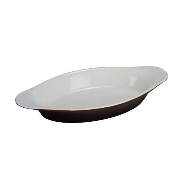 Yanco CO-12-B 12 Oz 10x5.37x1.37-Inch Porcelain Welsh Rabbit Oval White/Brown China Dish, 36/CS