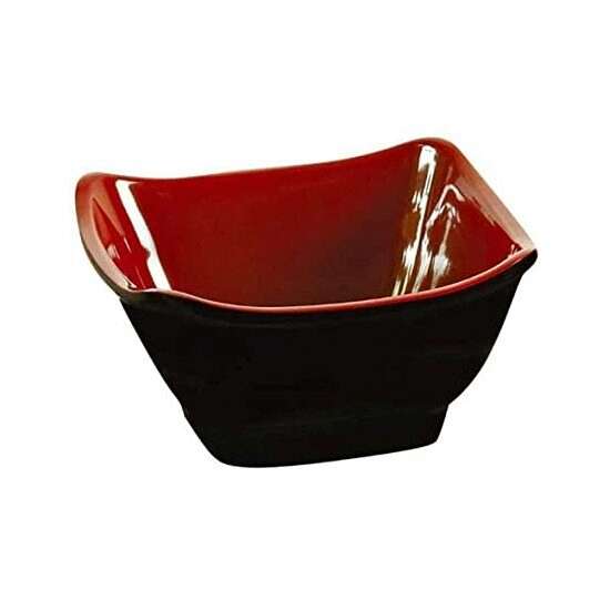 Yanco CR-5450 10 Oz Black&Red Melamine Square Bowl, 48/CS