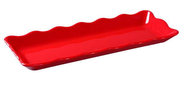 Yanco DC-6013R 13.5x5.25x1-Inch Deli Scallop Edged Red Melamine Display Tray, DZ