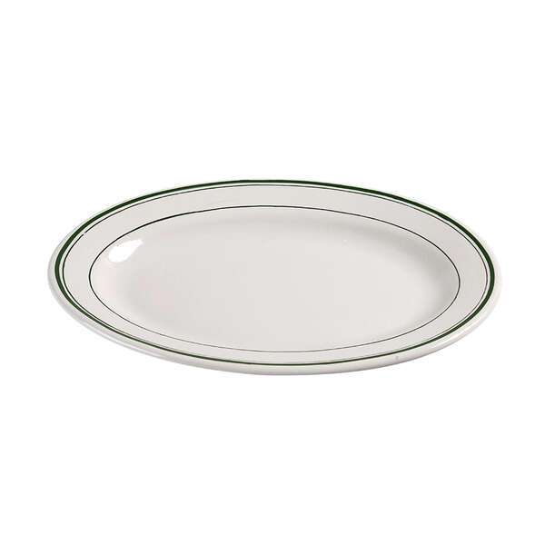 Yanco GB-12 10.375x7.5-Inch Porcelain Green Band Platter, 24/CS
