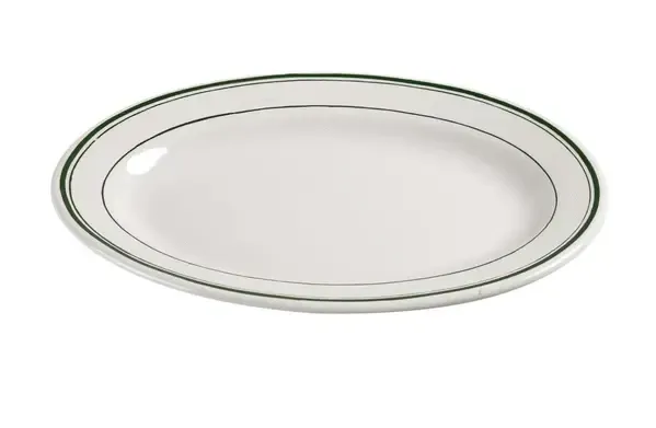 Yanco GB-14 12.5x9-Inch Porcelain Green Band Platter, DZ