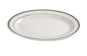 Yanco GB-34 9.375x6.5-Inch Porcelain Green Band Platter, 24/CS