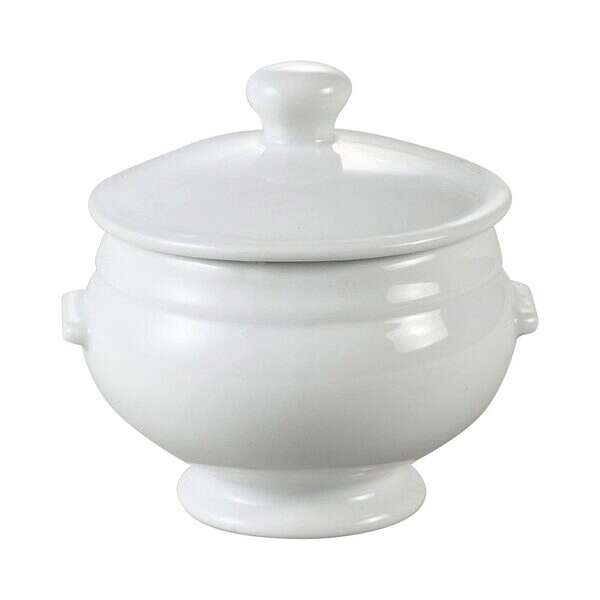 Yanco LB-12-L 12 Oz 4.37x3-Inch Porcelain White Lion Bouillon Cup with Lid, 24/CS