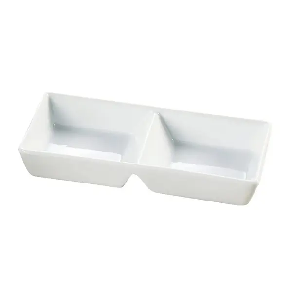 Yanco ML-725 2 Oz Each 5.5x2.75x1.375-Inch Mainland Porcelain Rectangular White Two Divided Tray, 36/CS