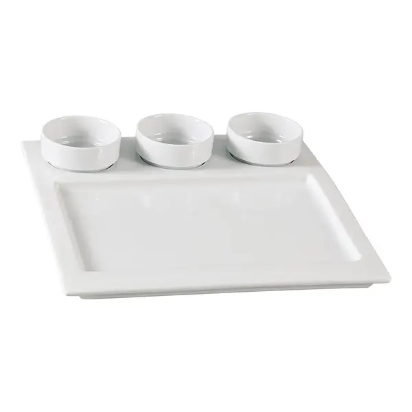 Yanco ML-810 3 Oz Each 10-Inch Mainland Porcelain Square White Compartment With Three 2.75-Inch Round White Dish, DZ