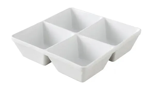 Yanco ML-814 6 Oz Each 7-Inch Mainland Porcelain Square White Four Divided Bowl, 24/CS