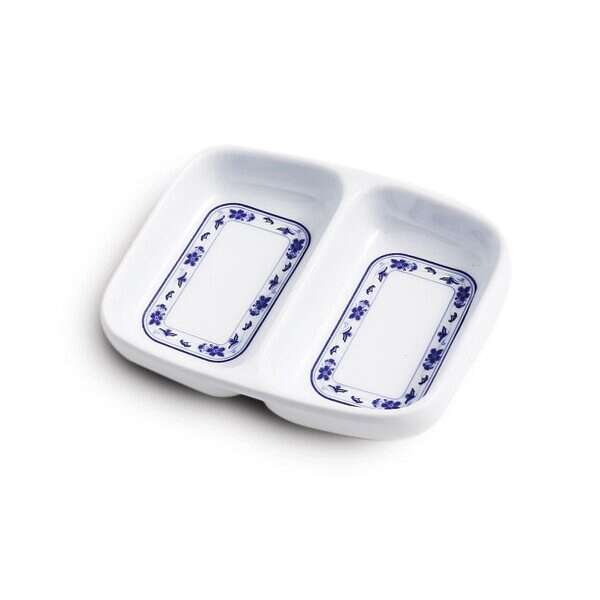 Yanco PO-1102 Peony Melamine Round White Double Sauce Dish, 72/CS