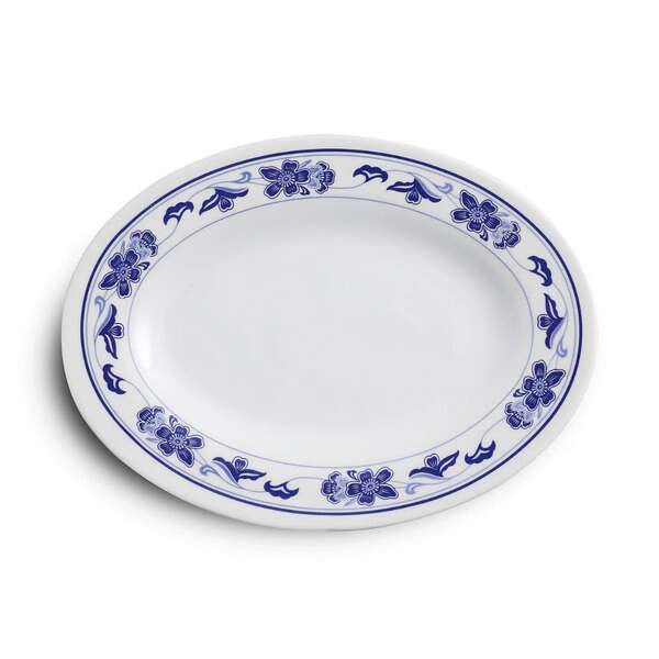 Yanco PO-2009 9-Inch Peony Melamine Oval White Plate, 24/CS
