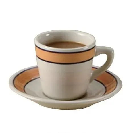 Yanco PR-1Y 7 Oz 3.375-Inch Porto Rico Porcelain Round Tall White Cup w\Yellow Rim, 36/CS