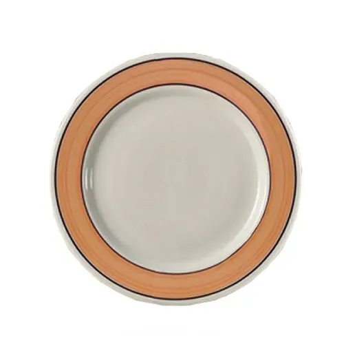 Yanco PR-8Y 9-Inch Porto Rico Porcelain Round White Plate w\Yellow Rim, 24/CS
