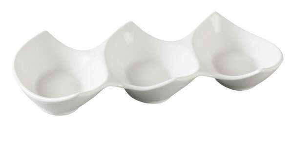 Yanco PS-2111 3 Oz Each 11x5-Inch Piscataway Porcelain Round White 3-Compartment Dish, 36/CS