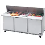 Beverage Air SPE72-30M, 72-Inch Refrigerated Sandwich and Salad Prep Table, UL, cUL, UL-EPH, NSF