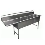 Blue Air BS3-18-12-L, 18x18-inch 3-Compartment Stainless Steel Sink with Left Drainboard