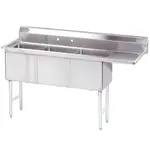 Blue Air ВЅ3-18-12-R, 18x18-inch 3-Compartment Stainless Steel Sink with Right Drainboard