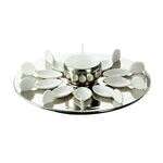 C.A.C. PTP-21-SL, 7 Oz Porcelain Silver Bowl and 10 Tasting Spoons with 12.25-Inch Round Silver Tray, 4-Set/CS