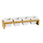 C.A.C. PTW-5, Four 7 Oz Porcelain Round Bowls with 15.75-Inch Rectangular Bamboo Stand, 12-Set/CS