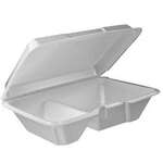 Dart 205HT2, 9x6x3-Inch Performer White Two Compartment Foam Container w/Removable Hinged Lid, 200/CS