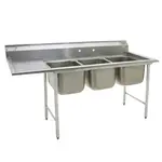 Eagle Group 414-24-3-24L, Stainless Steel Commercial Compartment Sink with Three 24-Inch Bowls and Left Side 24-Inch Drainboard, NSF