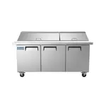 Evercool EMP72, 72-Inch Mega Top Refrigerated Sandwich Prep Table with Cutting Board and 30 Food Pans
