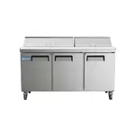 Evercool ESP72, 72-Inch Refrigerated Sandwich Prep Table with Cutting Board and 18 Food Pans