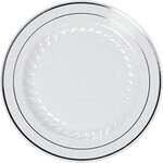 Fineline Settings 510-WH, 10.25-inch Silver Splendor White Plate with Golden Rim, 120/CS