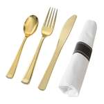 Fineline Settings 7630, 7-inch Golden Secrets Napkin Roll Fork, Spoon & Knife Cutlery Set, 70/CS